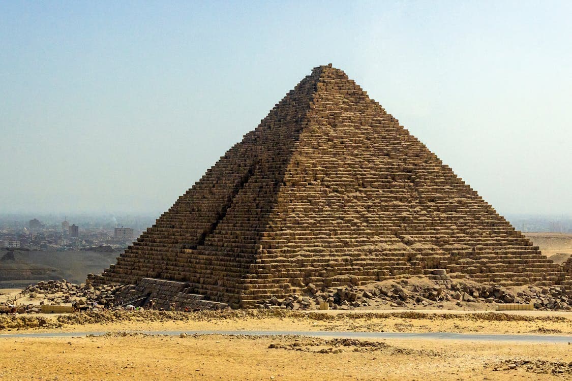 Pyramid of Giza rising from the Egyptian desert